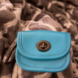 Coach Mini Leather Pouch in Teal Blue